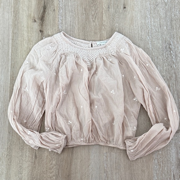 American Eagle Outfitters Tops - American Eagle Outfitters Blush Embroidered Blouse